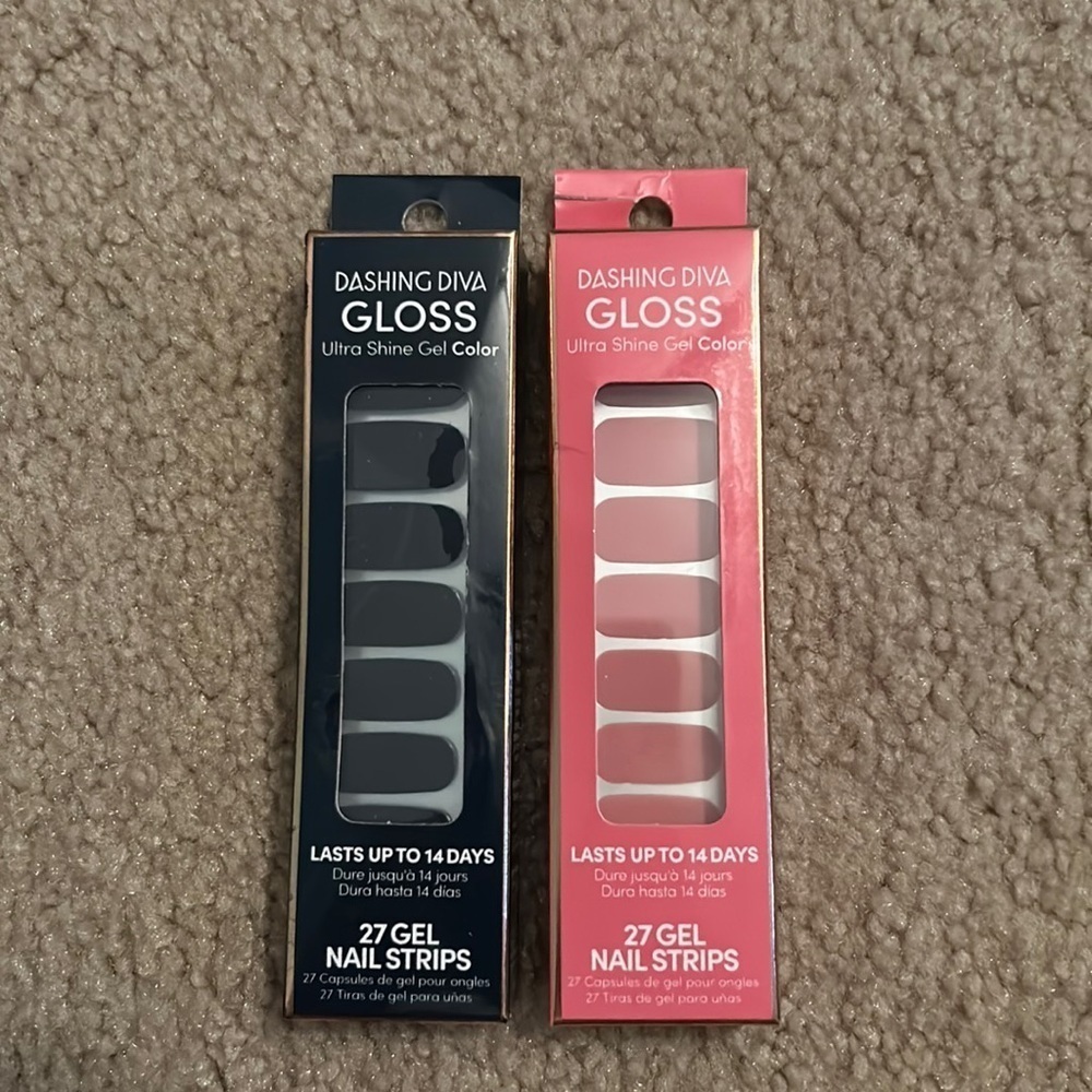 Dashing Diva Gloss Nail Strips – Pink & Black Gel Manicure Wraps, Unopened
